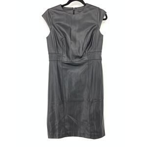Ann Taylor Cap Sleeve Faux Leather Sheath Dress Womens Size 8P Black NEW